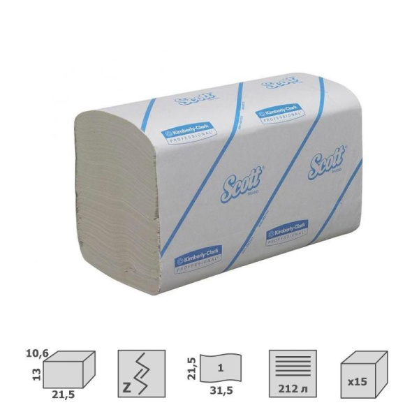 Полотенца бумажные листовые KIMBERLY-CLARK Scott Perform Z-сложения  1-слойные 15 пачек по 212 листов (артикул производителя 6663)