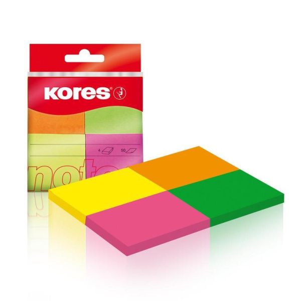 Стикеры Kores 40x50 мм 4 цвета неоновые 4 блока по 50 листов