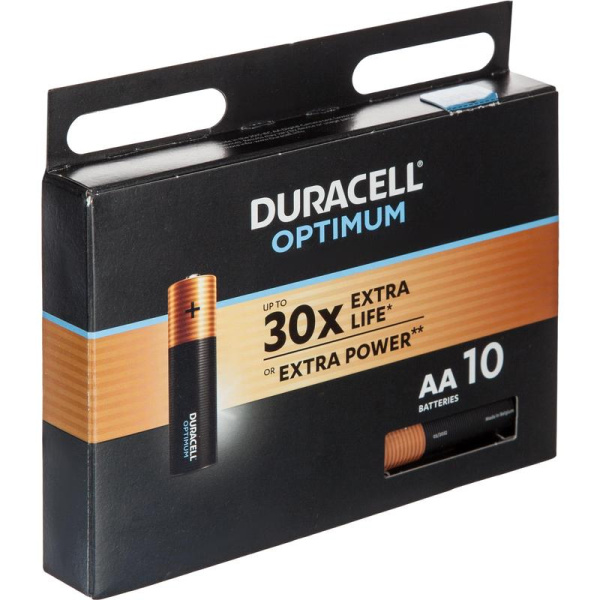 Батарейки АА пальчиковые Duracell Optimum (10 штук в упаковке)