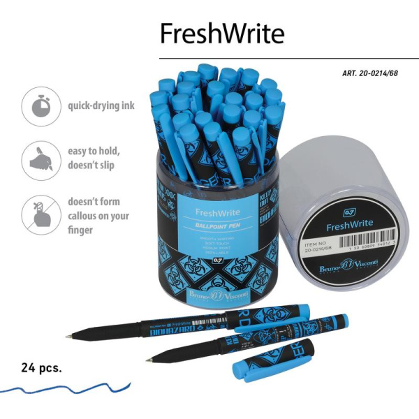 Ручка шариковая неавтоматическая Bruno Visconti FreshWrite Биологическая  опасность! синяя (толщина линии 0.5 мм)