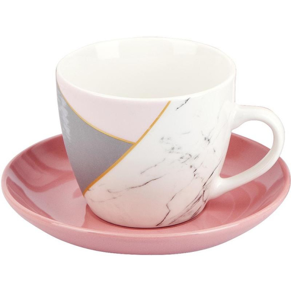 Набор чайный Nouvelle Home Мрамор розовый с серым на 2 персоны фарфор (4  предмета)