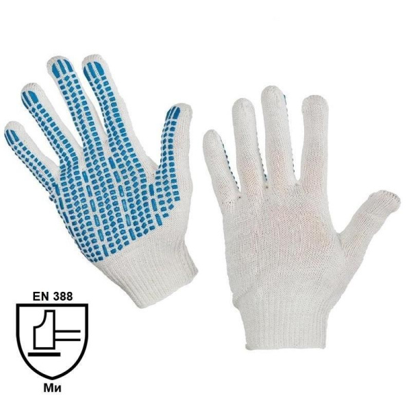 Перчатки рабочие трикотажные с ПВХ Протектор (4 нити, 10 класс вязки,50  пар в упаковке)