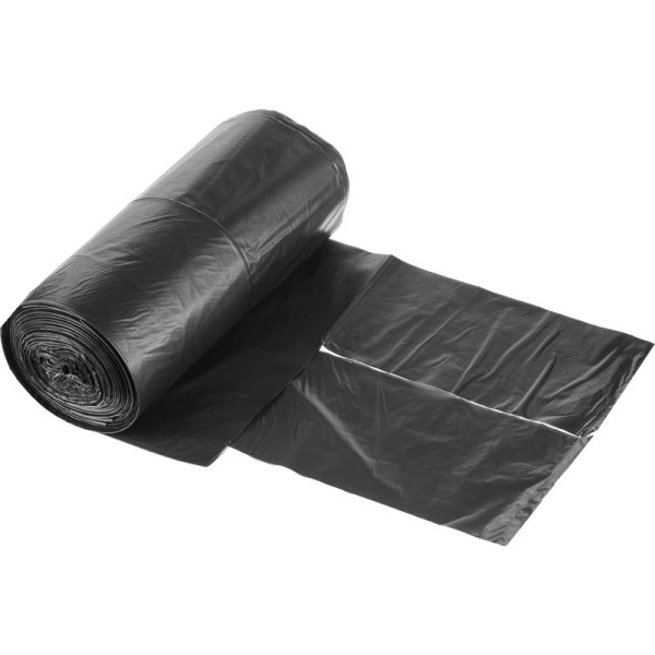 Мешки для мусора на 30 л с ручками черные (ПВД, 25 мкм, в рулоне 30  штук, 50х70 см)