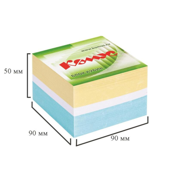 Блок для записей Комус 90x90x50 мм разноцветный проклеенный (плотность   80 г/кв.м)