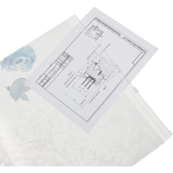 Папка-конверт на молнии Attache Selection Bloom А4 белая 180 мкм
