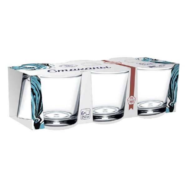 Набор стаканов для напитков ОСЗ Ода стеклянные низкие 250 мл (6 штук в  упаковке)