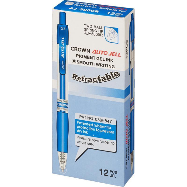 Ручка гелевая автоматическая Crown AJ-5000R синяя (толщина линии 0,7 мм)