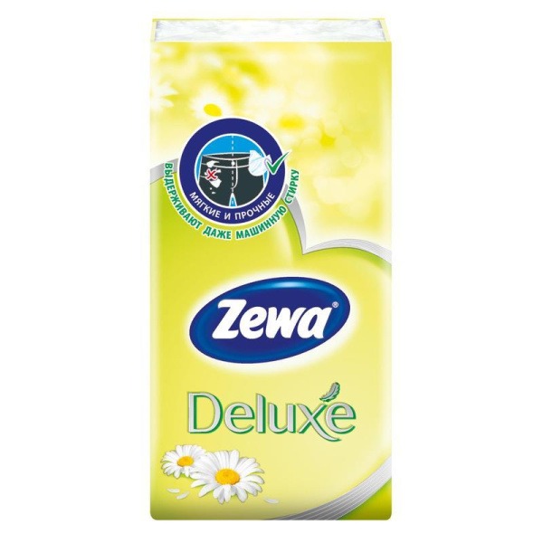 Носовые платочки бумажные Zewa Deluxe с ароматом ромашки 3-слойные (10 пачек по 10 платков)