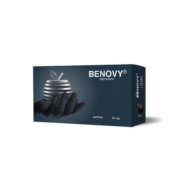 Перчатки медицинские смотровые нитриловые Benovy нестерильные  неопудренные черные размер XL (100 штук в упаковке)