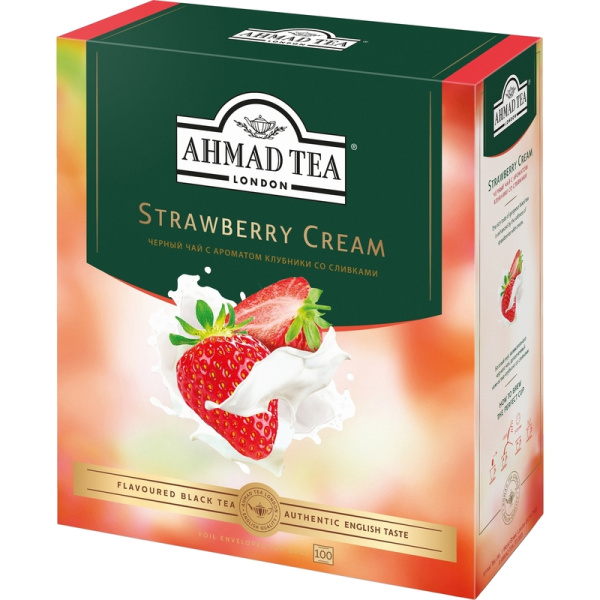 Чай черный Ahmad Tea Strawberry Cream 100 пакетиков (клубника со  сливками)