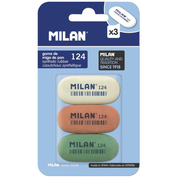 Ластик Milan 124 каучуковый 49х23х9 мм (3 штуки в упаковке)