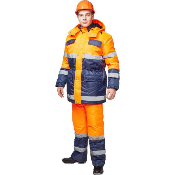 Костюм сигнальный рабочий зимний мужской Спектр-2-КПК с СОП куртка и  полукомбинезон (размер 64-66, рост 170-176)