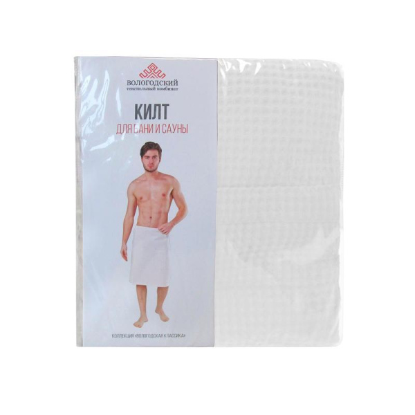 Килт для бани и сауны мужской Votex на липучке вафельный 60х145 см белый