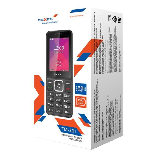Мобильный телефон teXet TM-301 черный
