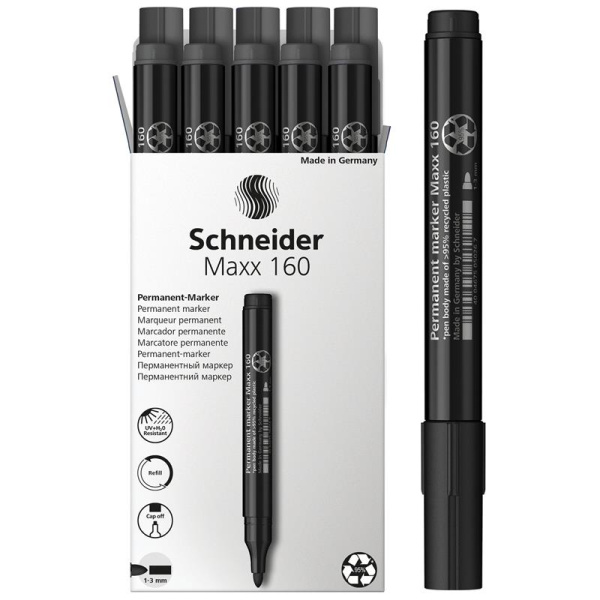 Маркер перманентный Schneider Maxx 160 черный (толщина линии 1-3 мм) круглый наконечник
