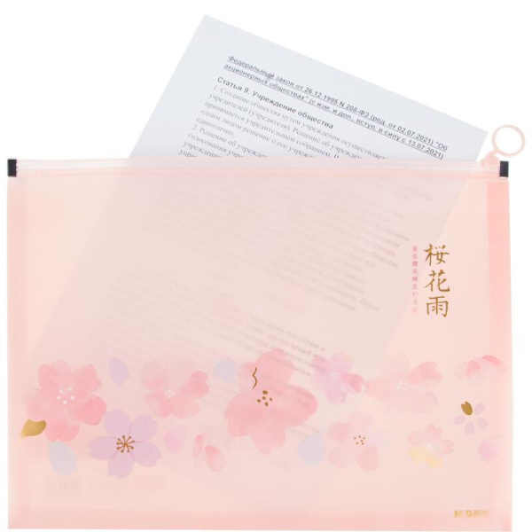 Папка-конверт на молнии M&G Sakura Rain А4 200 мкм
