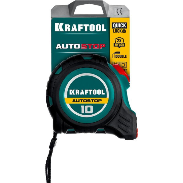 Рулетка измерительная Kraftool Autostop 10 м x 25 мм сталь/нейлон с  автостопором (3412-10-25)