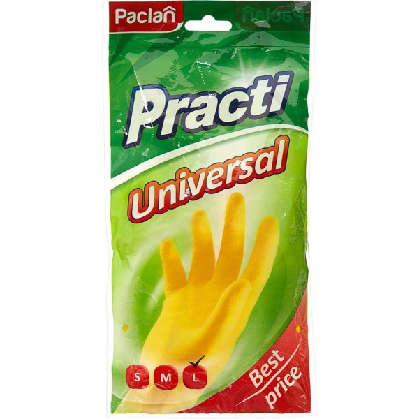 Перчатки латексные Paclan Practi Universal с хлопковым напылением желтые (размер 9, L)