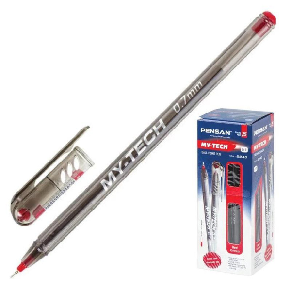 Ручка шариковая неавтоматическая Pensan My-Tech красная (толщина линии  0.5 мм)
