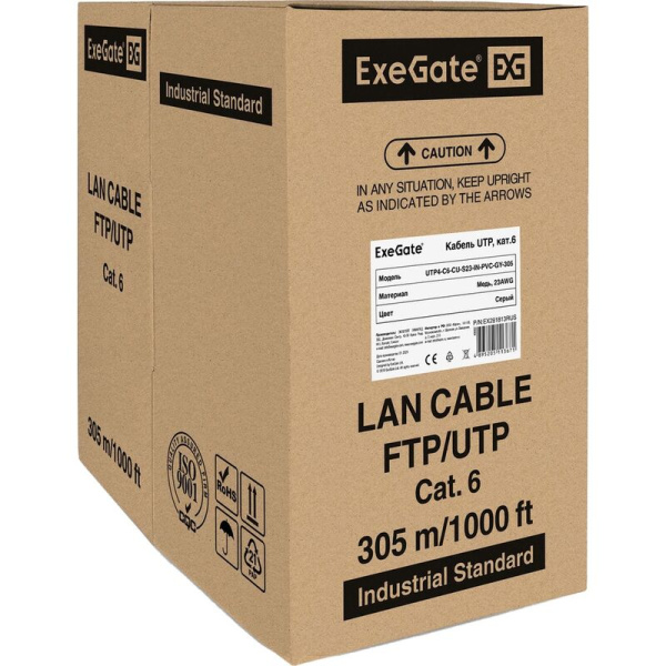 Кабель витая пара ExeGate UTP4-C6-CU-S23-IN-PVC-GY-305-FLUKE cat 6 305 м  (EX281813RUS)