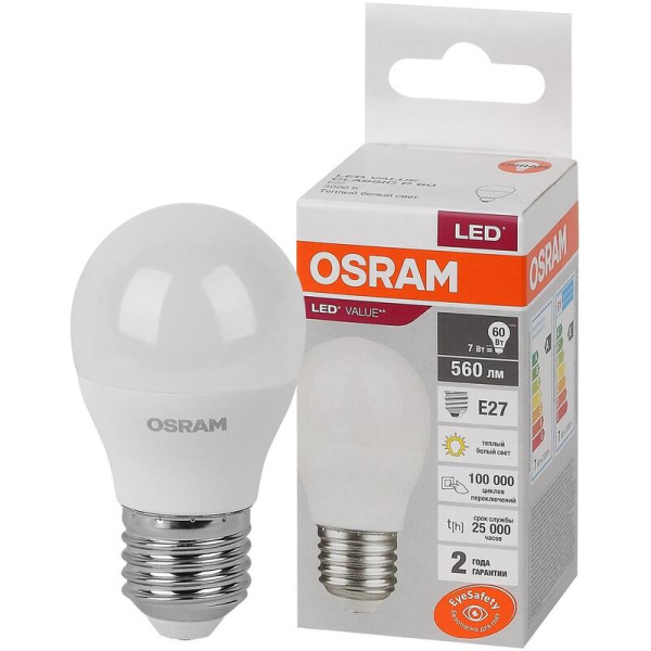 Лампа светодиодная Osram 7 Вт Е27 (А, 3000 К, 560 Лм, 220 В,  4058075579804)