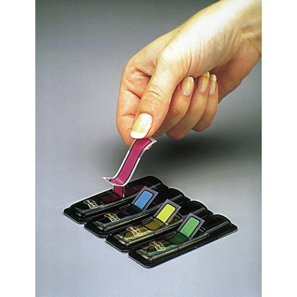 Клейкие закладки Post-it пластиковые 4 цвета по 24 листа в форме стрелки 11.9х43.2 мм в диспенсерах