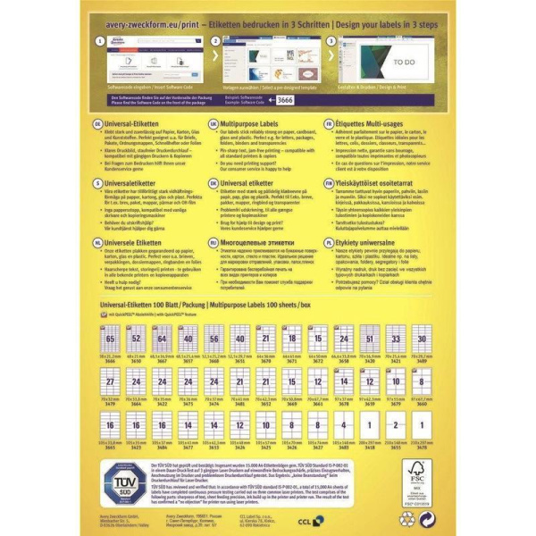 Этикетки самоклеящиеся Avery Zweckform белые 105х48 мм (12 штук на листе A4, 100 листов, артикул производителя 3424)