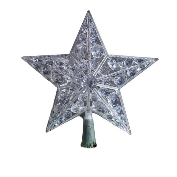 Верхушка светодиодная Звезда белая елочная разноцветный свет 15  светодиодов (22x22 см)