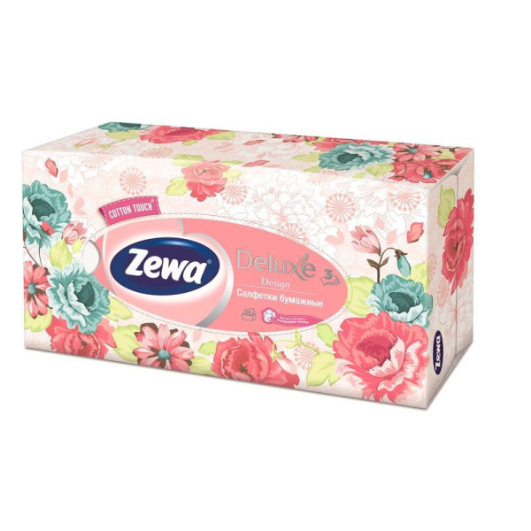 Салфетки косметические Zewa Deluxe 3-слойные (90 штук в упаковке)