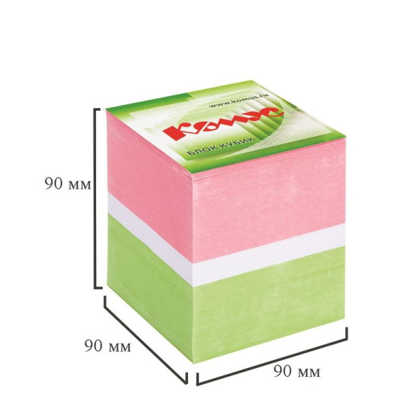 Блок для записей Комус 90x90x90 мм разноцветный проклеенный (плотность   80 г/кв.м)