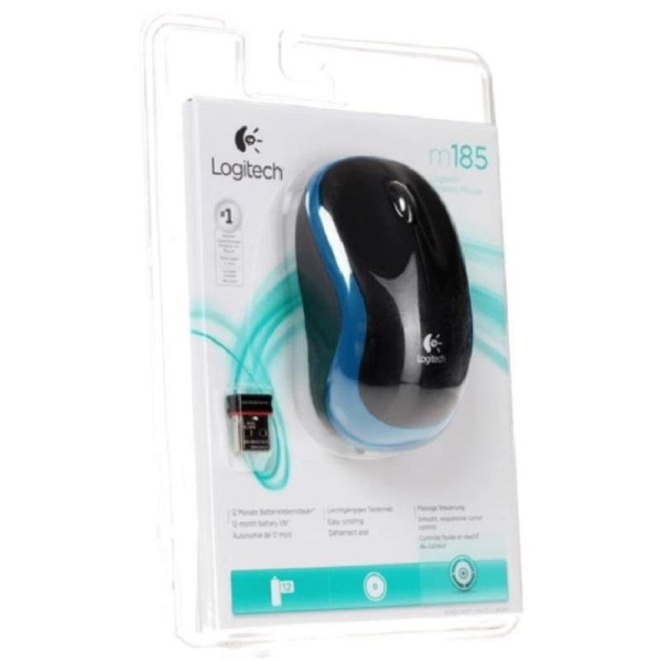 Мышь беспроводная Logitech M185 сине-черная (910-002632)