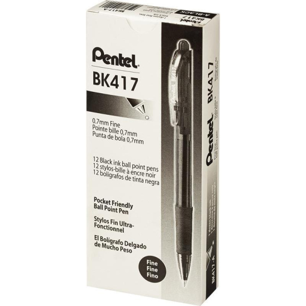 Ручка шариковая автоматическая Pentel BK417-A черная (толщина линии 0.3 мм)