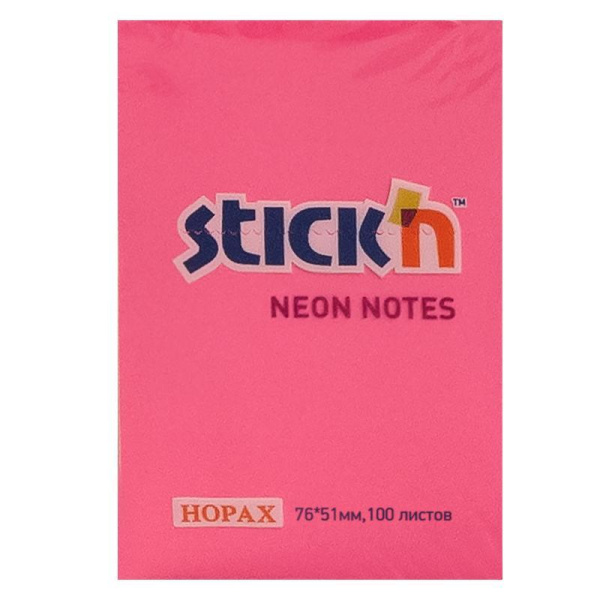 Стикеры Hopax Stick'n 51x76 неоновые розовые (1 блок, 100 листов)