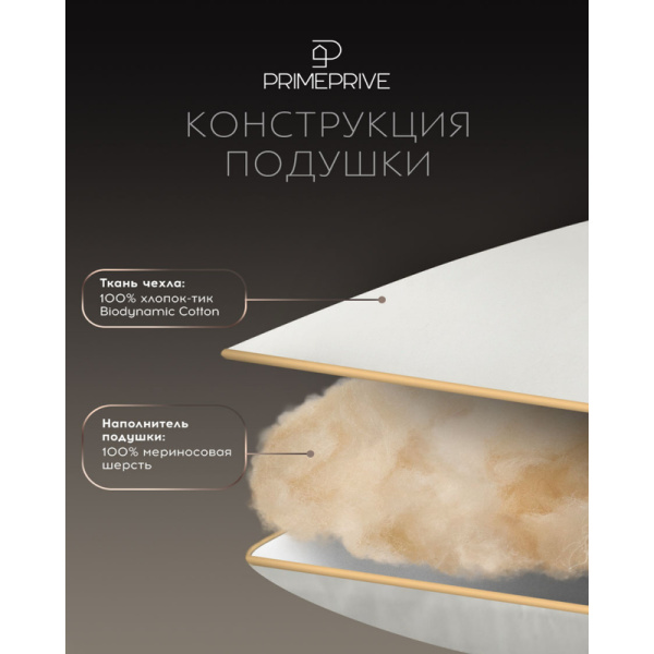 Подушка Prime Prive MERINO 50х70 см овечья шерсть/тик