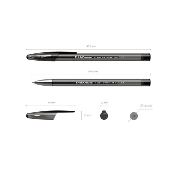 Ручка гелевая неавтоматическая ErichKrause R-301 Original Gel Stick  черная (толщина линии 0.4 мм)