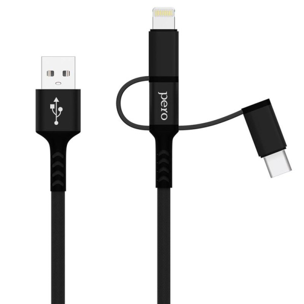 Кабель Pero USB A - USB Type-C - micro USB - Lightning 1 м  (4603768350729)