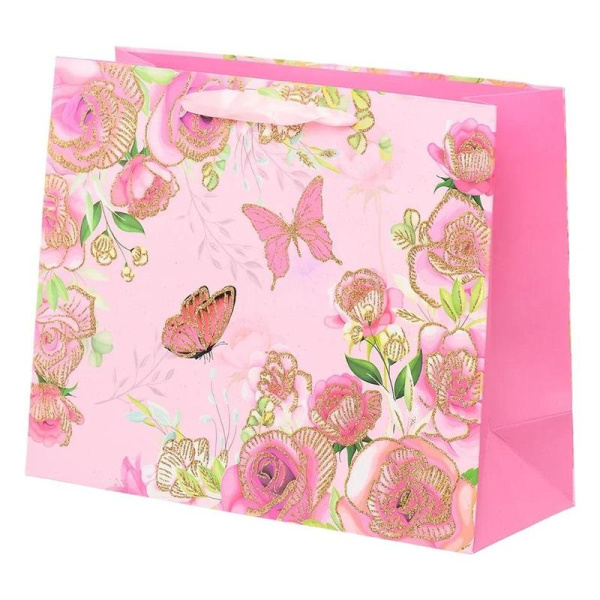 Пакет подарочный бумажный Цветы и бабочки (23x10x18 см)