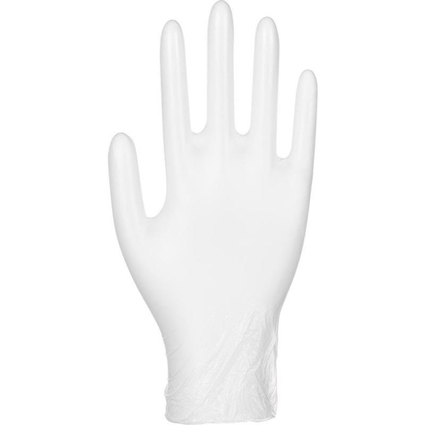 Перчатки одноразовые Klever виниловые неопудренные белые (размер L, 100 штук/50 пар в упаковке)