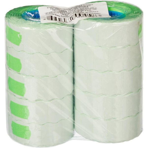 Этикет-лента волна зеленая 22х12 мм (10 рулонов по 1000 этикеток)