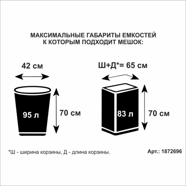 Мешки для мусора на 120 литров Элементари черные (ПВД, 80 мкм, в рулоне  10 штук,70x110  см)