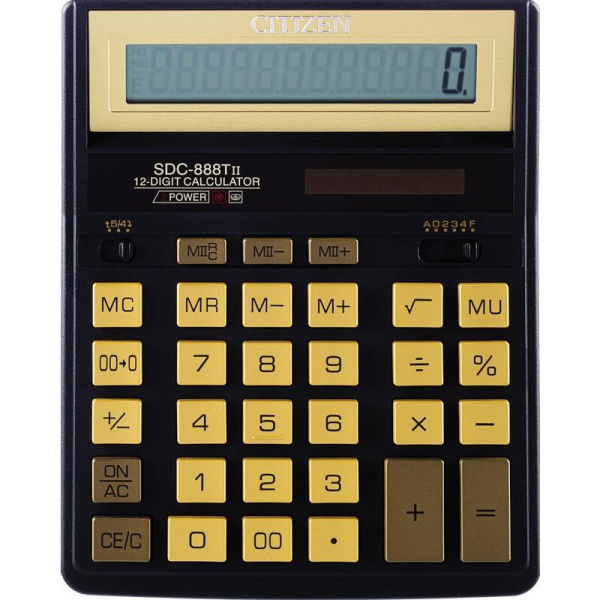 Калькулятор настольный полноразмерный Citizen SDC-888TII Gold 12-разрядный золотистый