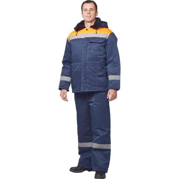 Куртка рабочая зимняя мужская з32-КУ с СОП синяя/оранжевая из смесовой  ткани (размер 56-58, рост 170-176)