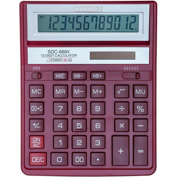 Калькулятор настольный полноразмерный Citizen SDC-888XRD 12-разрядный бордовый
