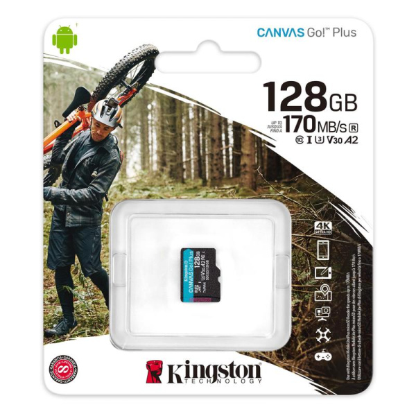 Карта памяти 128 ГБ microSDXC Kingston Canvas Go! Plus Class 10 UHS-I (SDCG3/128GBSP)