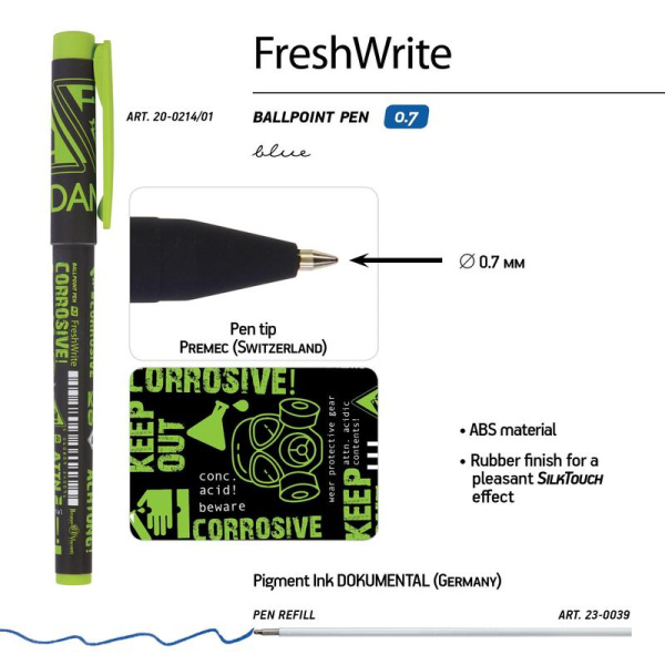 Ручка шариковая неавтоматическая Bruno Visconti FreshWrite Едкое  вещество синяя (толщина линии 0.5 мм)