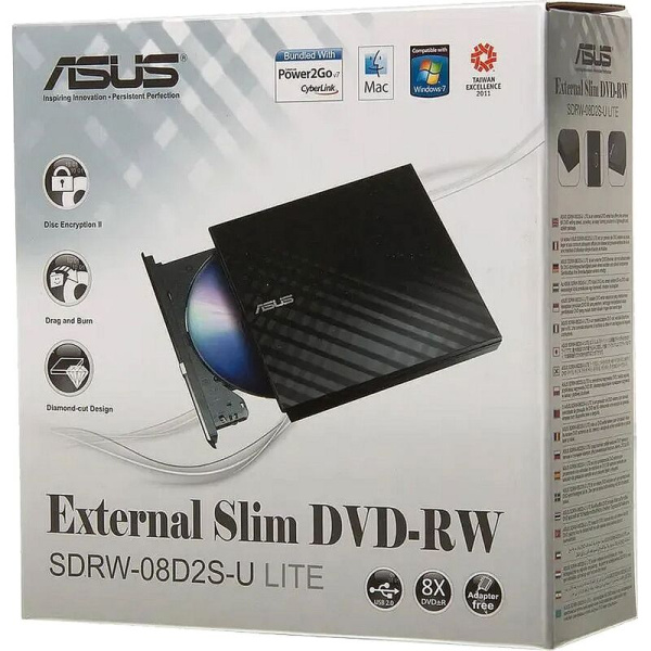 Привод DVD-RW Asus SDRW-08D2S-U LITE/BLACK/ASUS (90-DQ0435-UA221KZ)