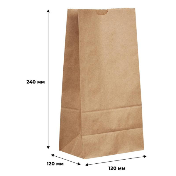 Крафт пакет бумажный коричневый 12х24x8 см (1000 штук в упаковке)