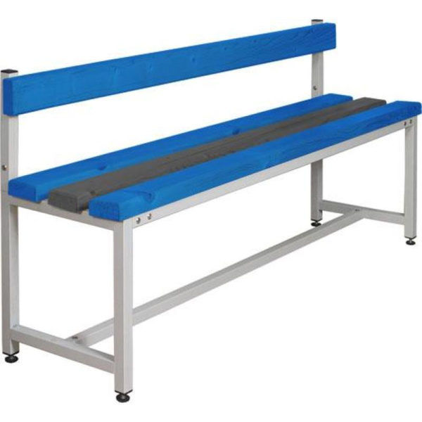 Скамья  СКП-1С-1500 со спинкой синий/серый (пластик, металл  1500х390х740 мм)