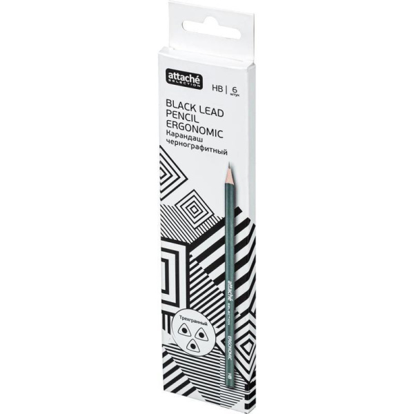 Карандаш чернографитный Attache Selection Ergonomic НВ заточенный (серый корпус, 6 штук в упаковке)