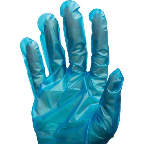 Перчатки одноразовые Albens ТПЭ голубые размер универсальный (100 штук в упаковке)